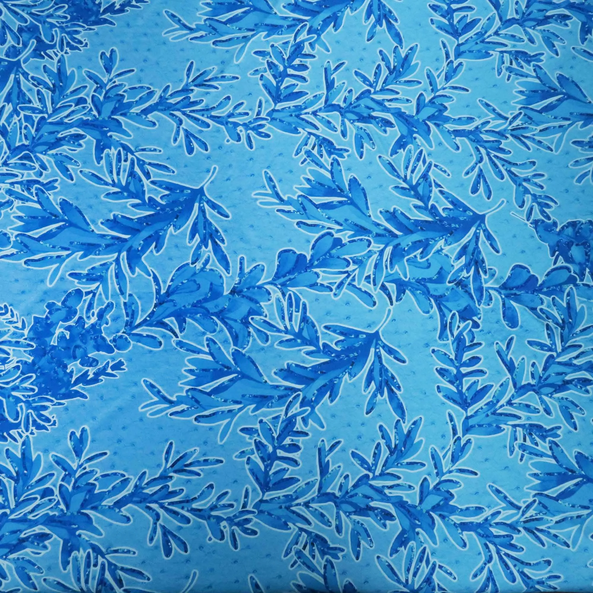 Light Blue Floral Abstract Printed Synthetic Fiber Fabric