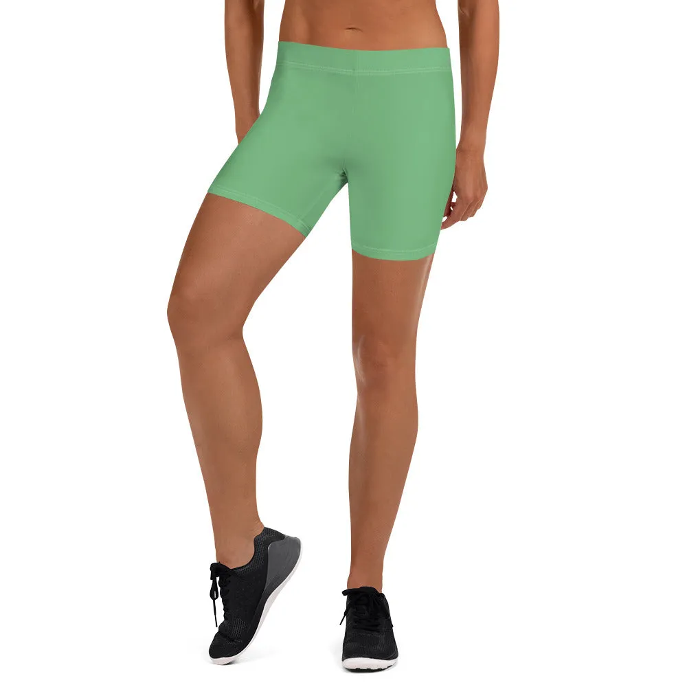 Lime Green Solid Color Shorts, Light Pastel Jade Green Short Gym Tights-Made in USA/EU/MX