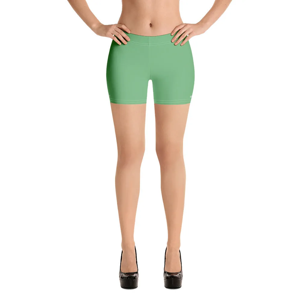 Lime Green Solid Color Shorts, Light Pastel Jade Green Short Gym Tights-Made in USA/EU/MX