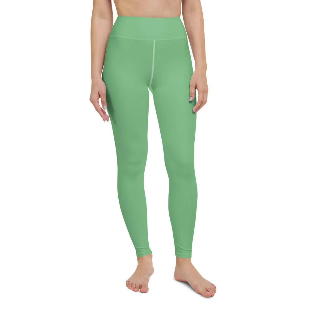 Pastel Green Women's Yoga Leggings, Solid Color Best Long Gym Tights-Made in USA/EU/MX